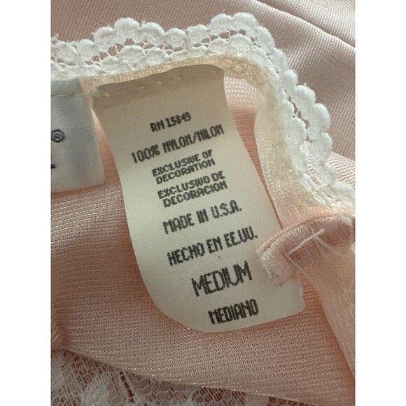 Vintage Adonna Nightgown Size M Pink Sheer Satiny Negligee Lace Fairy Whimsy* - Picture 12 of 16